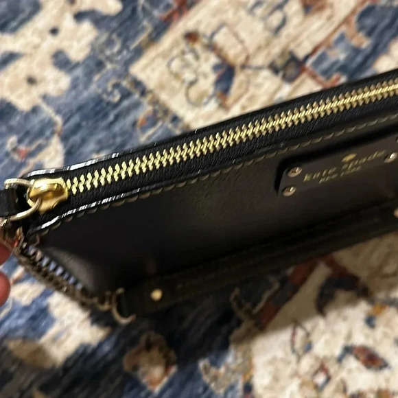 KATE SPADE NY LARGE HANDBAG WRISTLET PURSE BLACK LEATHER Gorgeous/Elegant - Picture 9 of 13